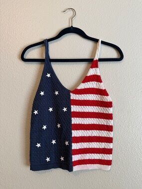 Moon & Madison Small USA Flag Knit Tank Patriotic 4th of July Red White Blue